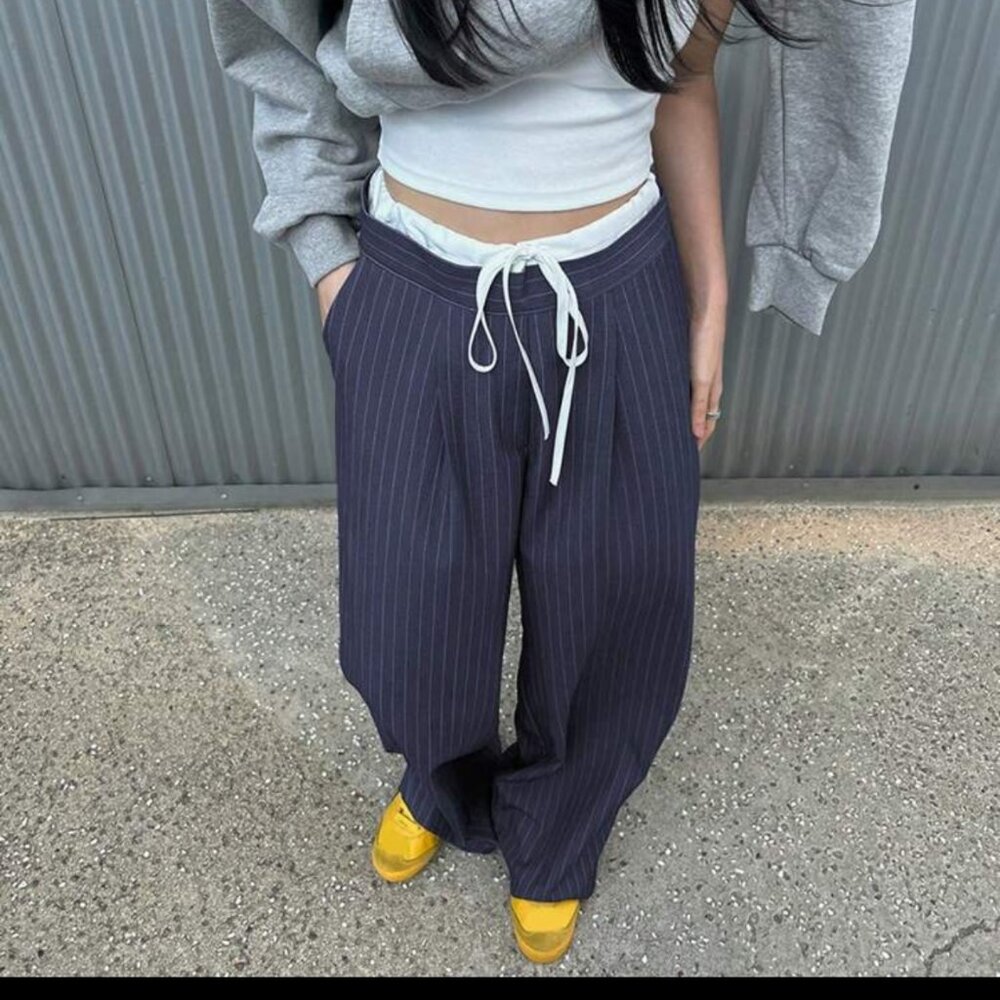 DAZY colorblock wasitband Tie Striped Loose pants Size S